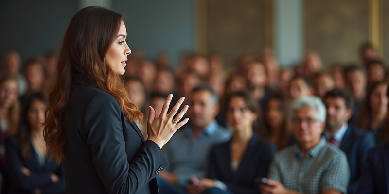 Mujer líder dando una conferencia